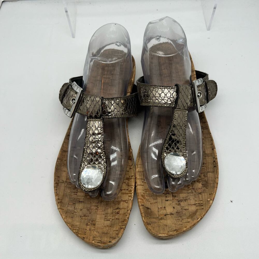 Stuart Weitzman Sandal Women 10.5 Stoned Rhinestone Jeweled Snake Print Thong